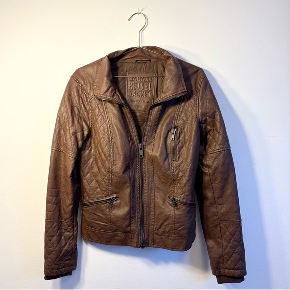 Garage Rebels Quilted Brown Faux Leather Jacket – Women’s size medium - Picture 1 of 9